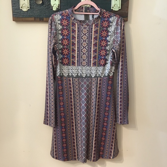 Smash! 60’s Print Boho-Style Long Sleeve Dress Size S/M - Picture 11 of 16